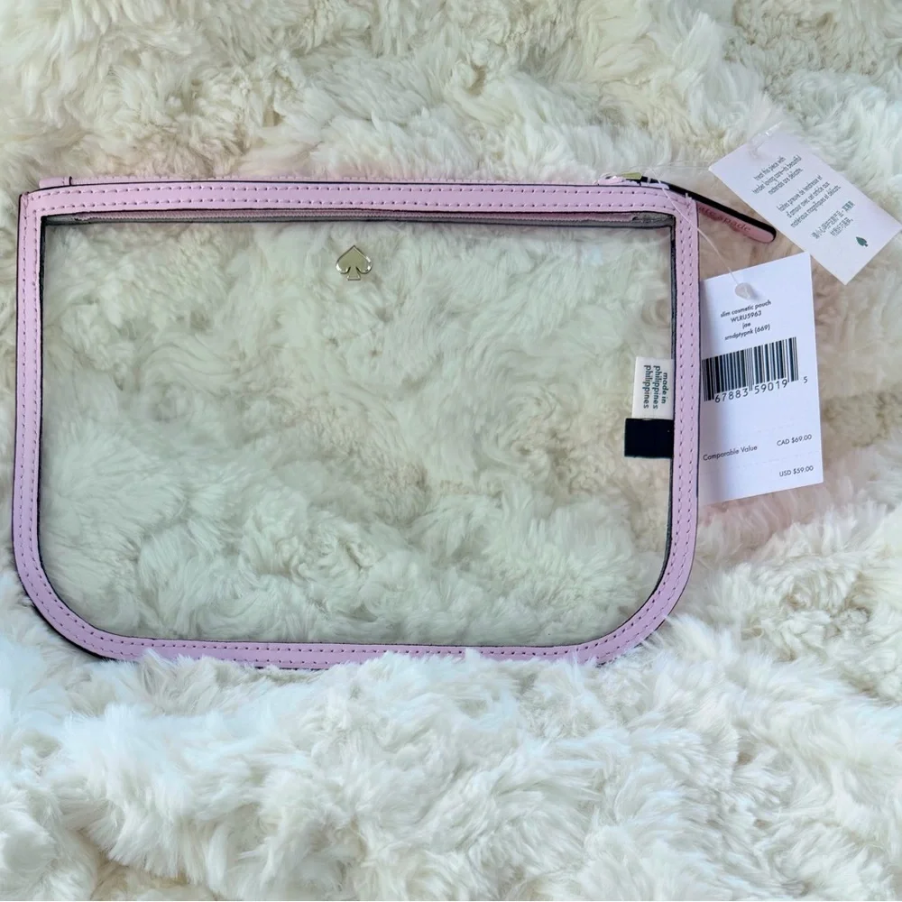 Kate Spade Jae Clear Slim Cosmetic Bag with Serendipity Pink Leather Trim